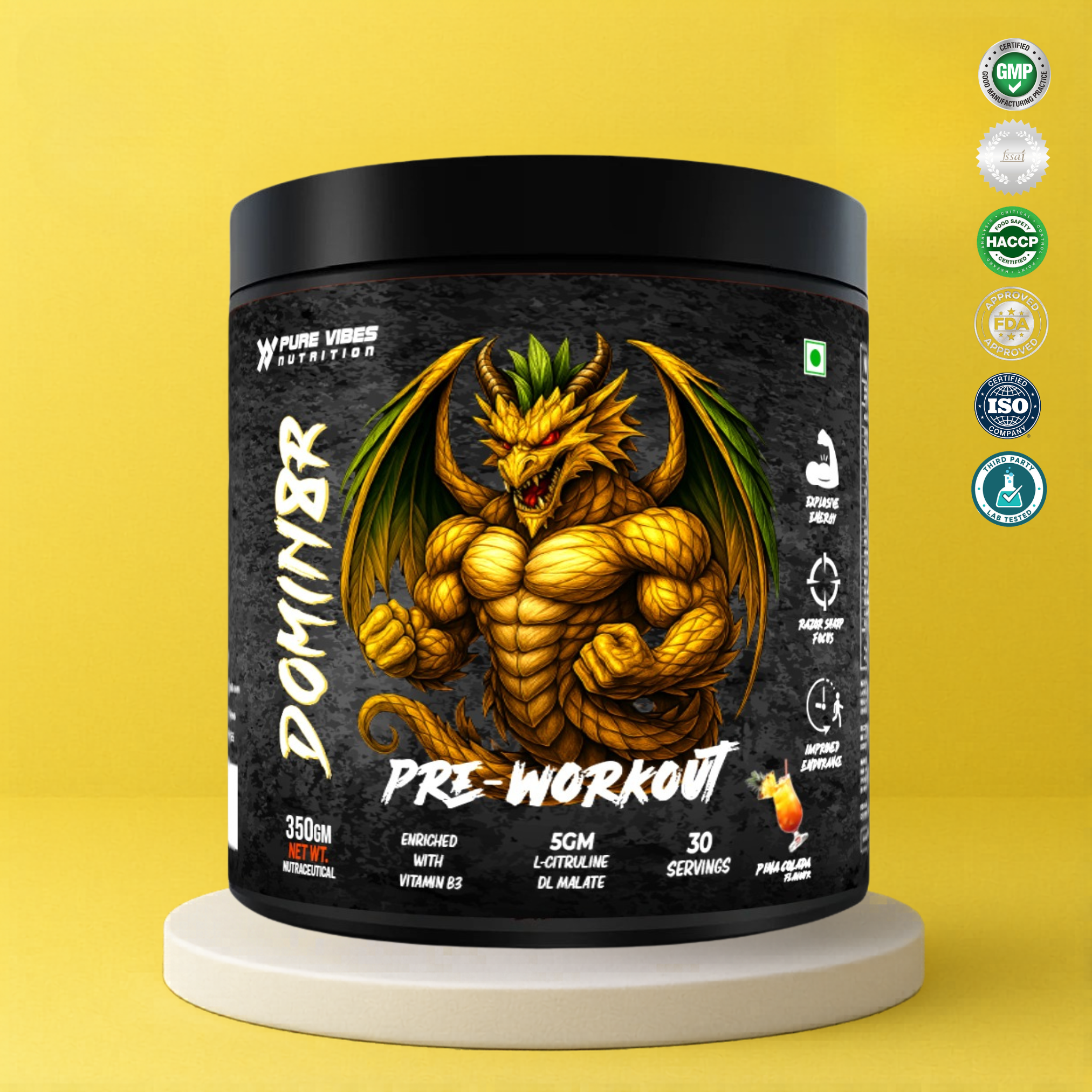 DOMIN8R Pre-Workout – Extreme Energy, Muscle Pump & Focus - Pinacolada 360g