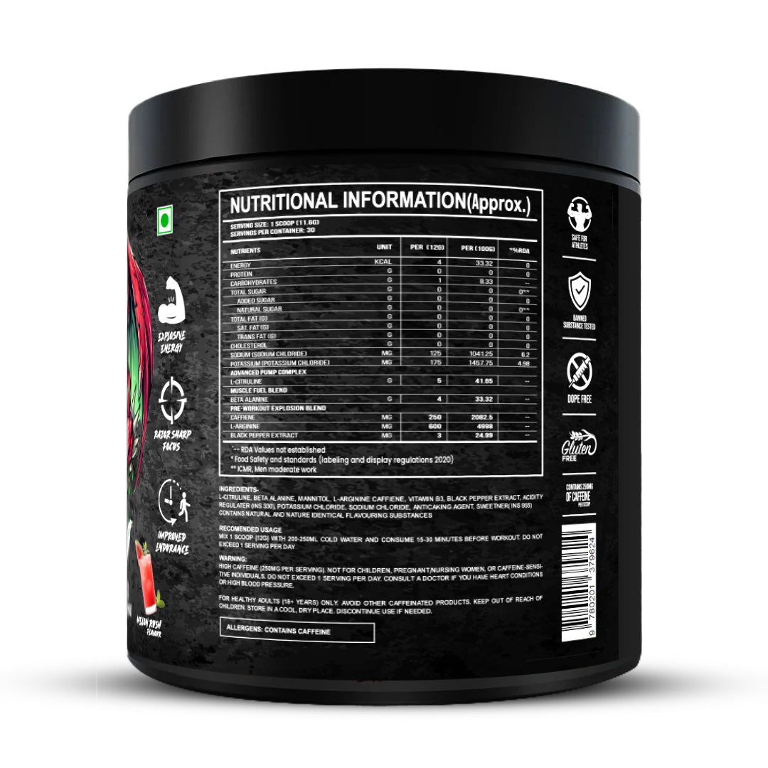 DOMIN8R Pre-Workout – Extreme Energy, Muscle Pump & Focus - Melon Rush 350g