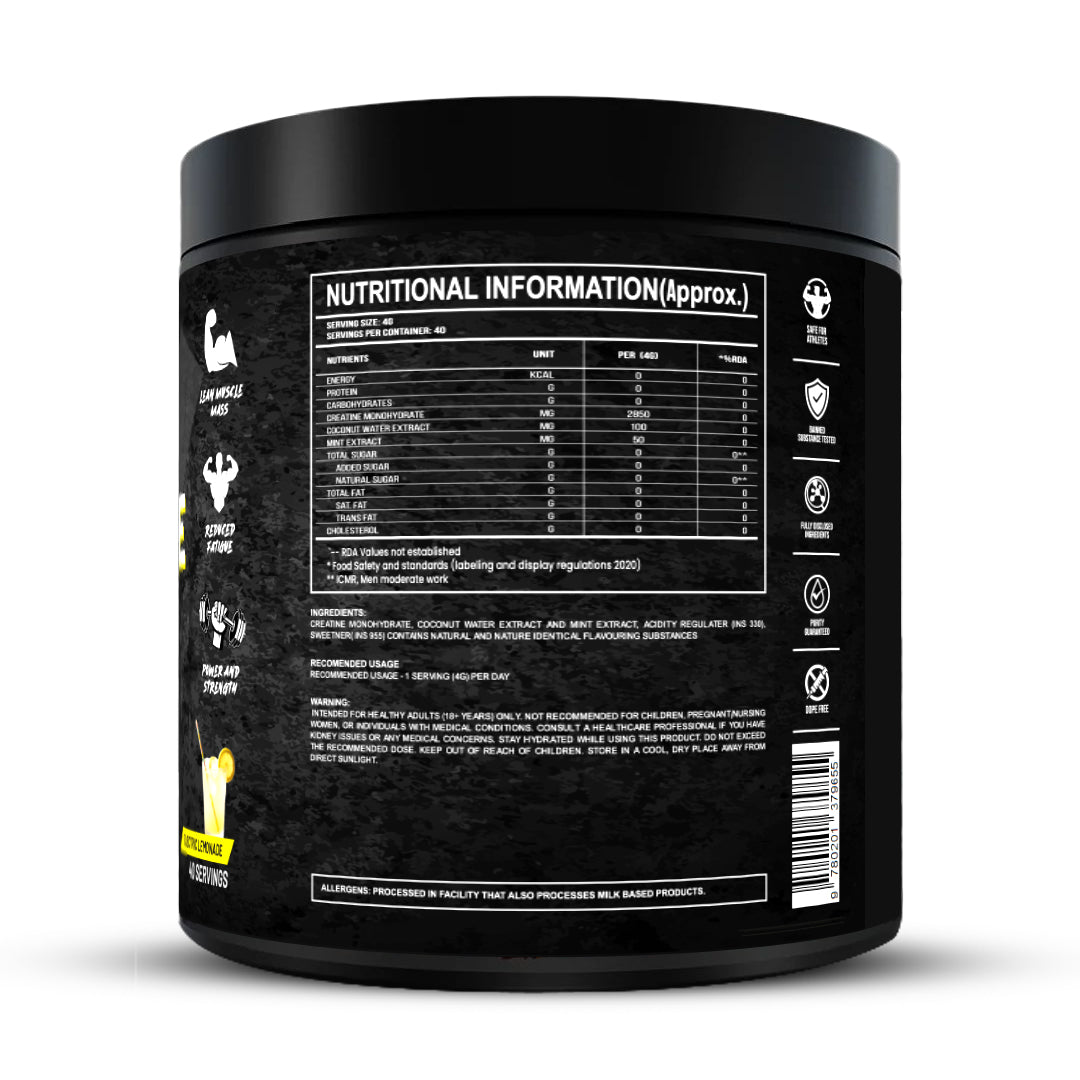 GOLD Creatine Monohydrate – 100% Pure Micronized Creatine | Electric Lemonade Flavour | 160g | 40 Servings