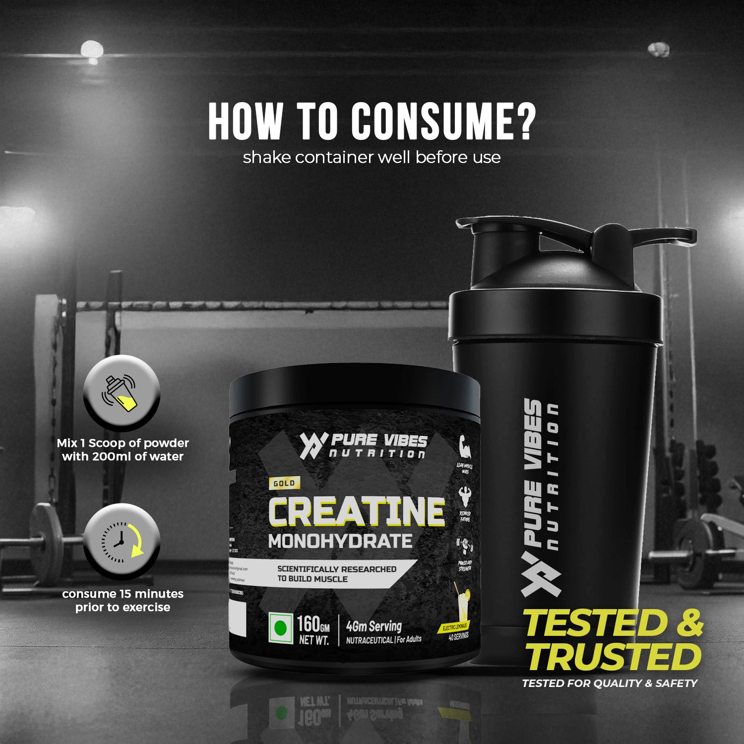 GOLD Creatine Monohydrate – 100% Pure Micronized Creatine | Electric Lemonade Flavour | 160g | 40 Servings