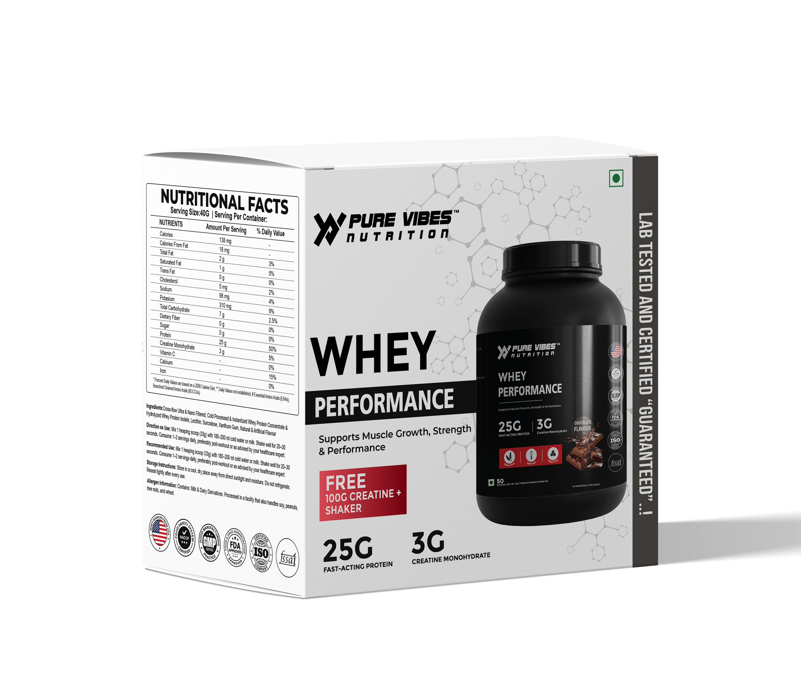 WHEY PERFORMANCE – 25g Protein & 3g Creatine (2kg | 50 Servings)